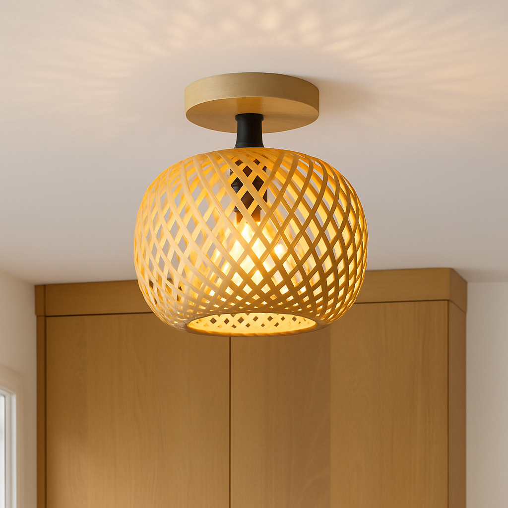 plafonnier led en bambou tissé design lumineux décoratif