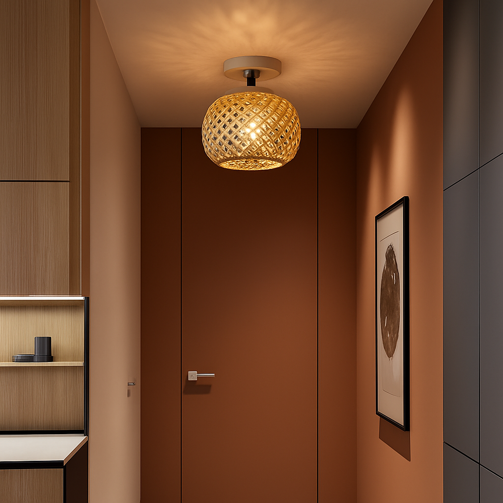 plafonnier led en bambou tissé design lumineux décoratif