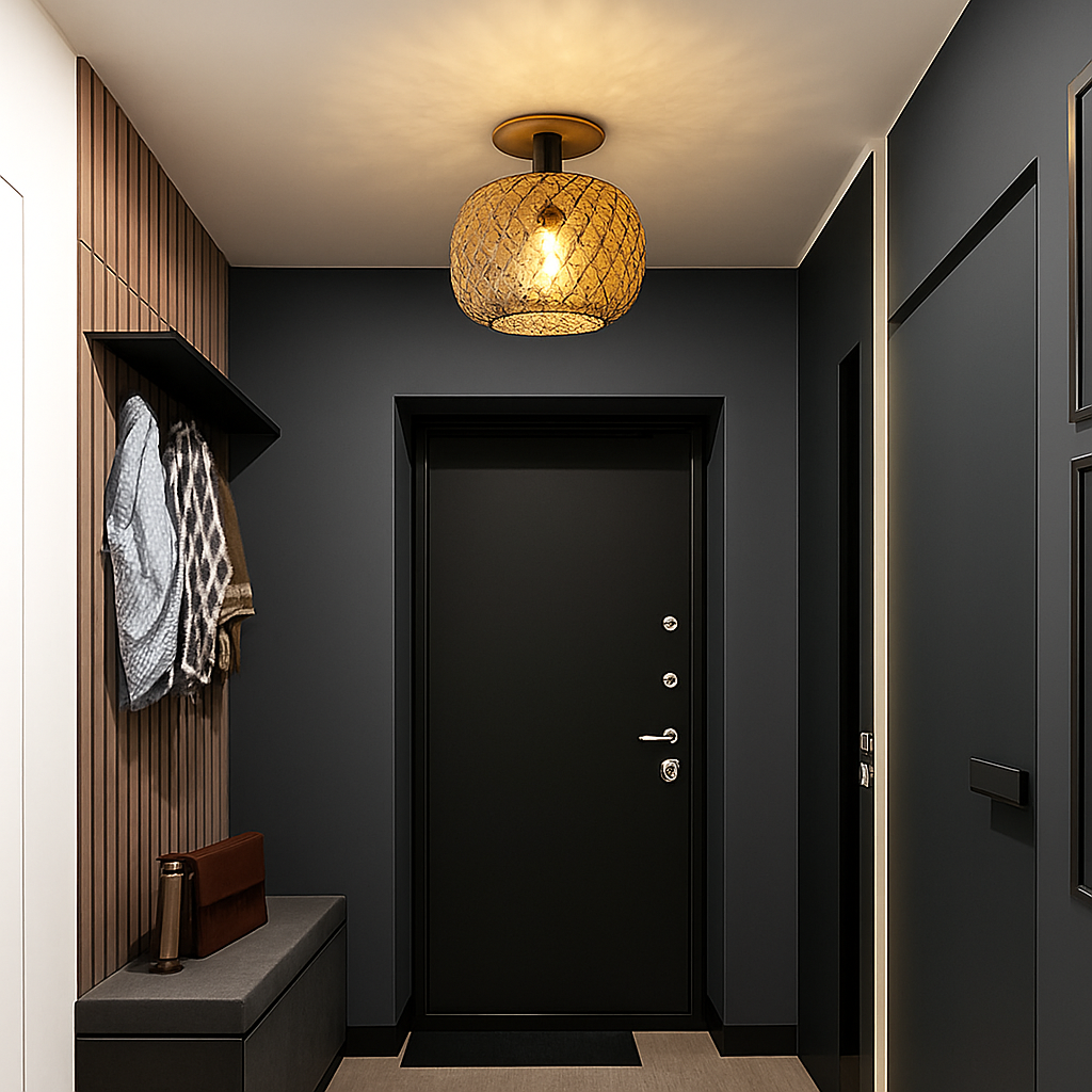 plafonnier led en bambou tissé design lumineux décoratif