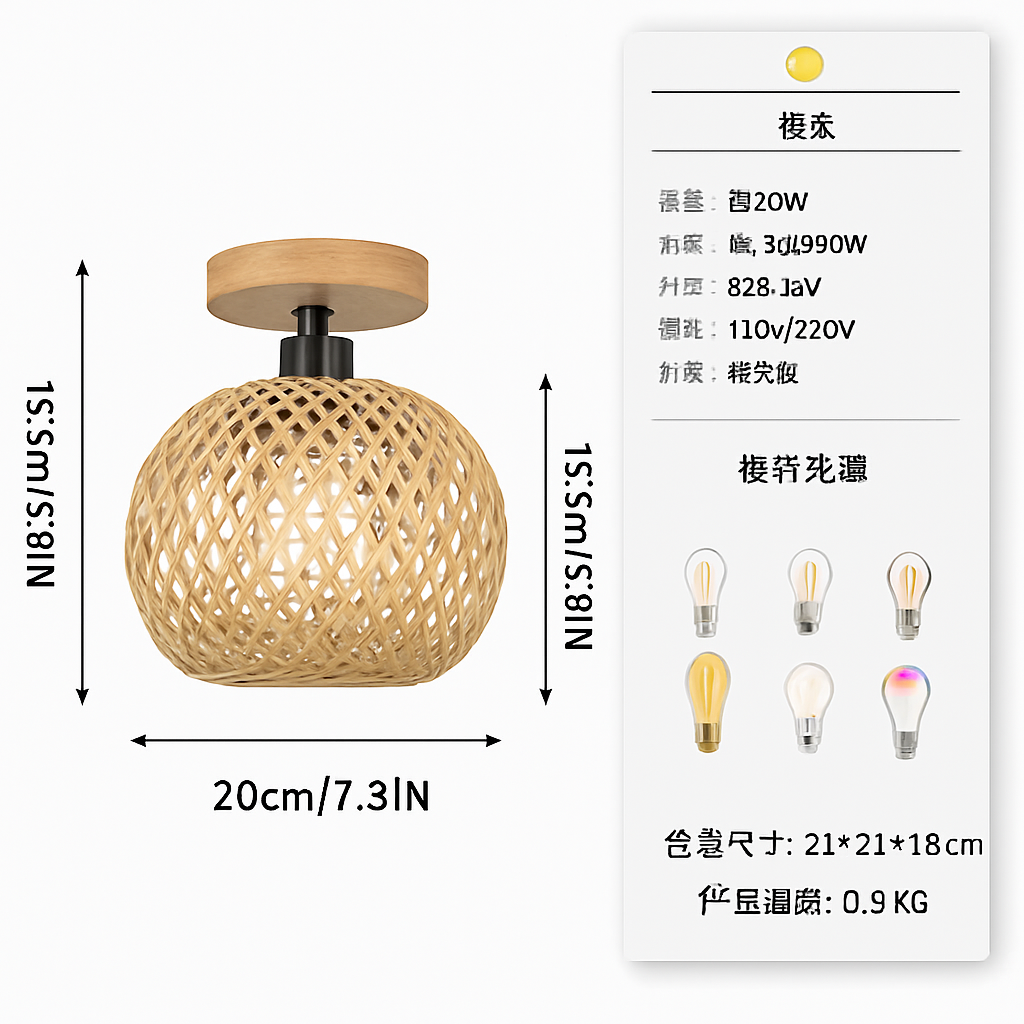 plafonnier led en bambou tissé design lumineux décoratif