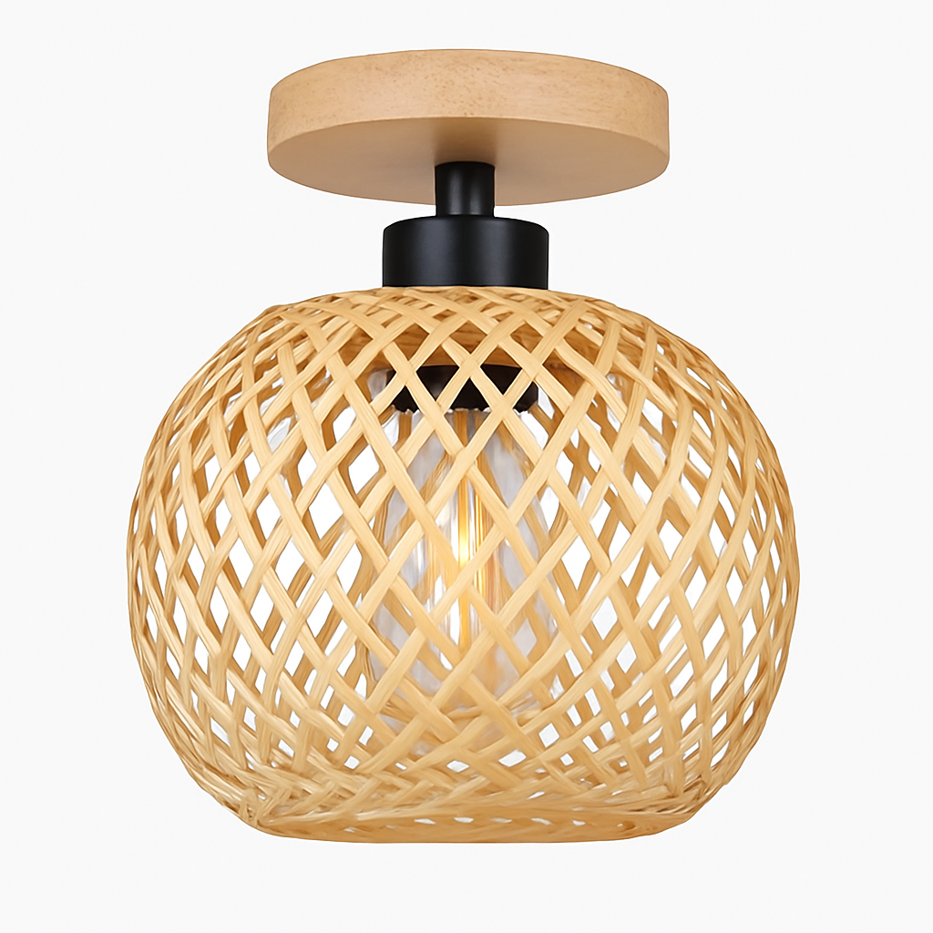 plafonnier led en bambou tissé design lumineux décoratif