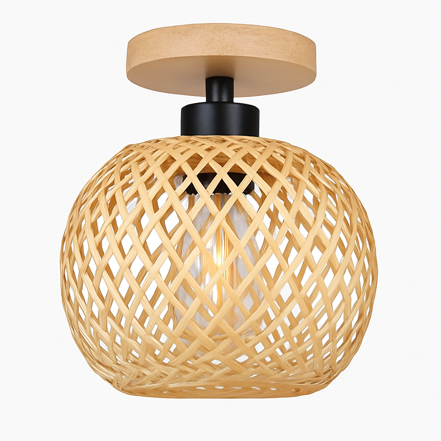 plafonnier led en bambou tissé design lumineux décoratif