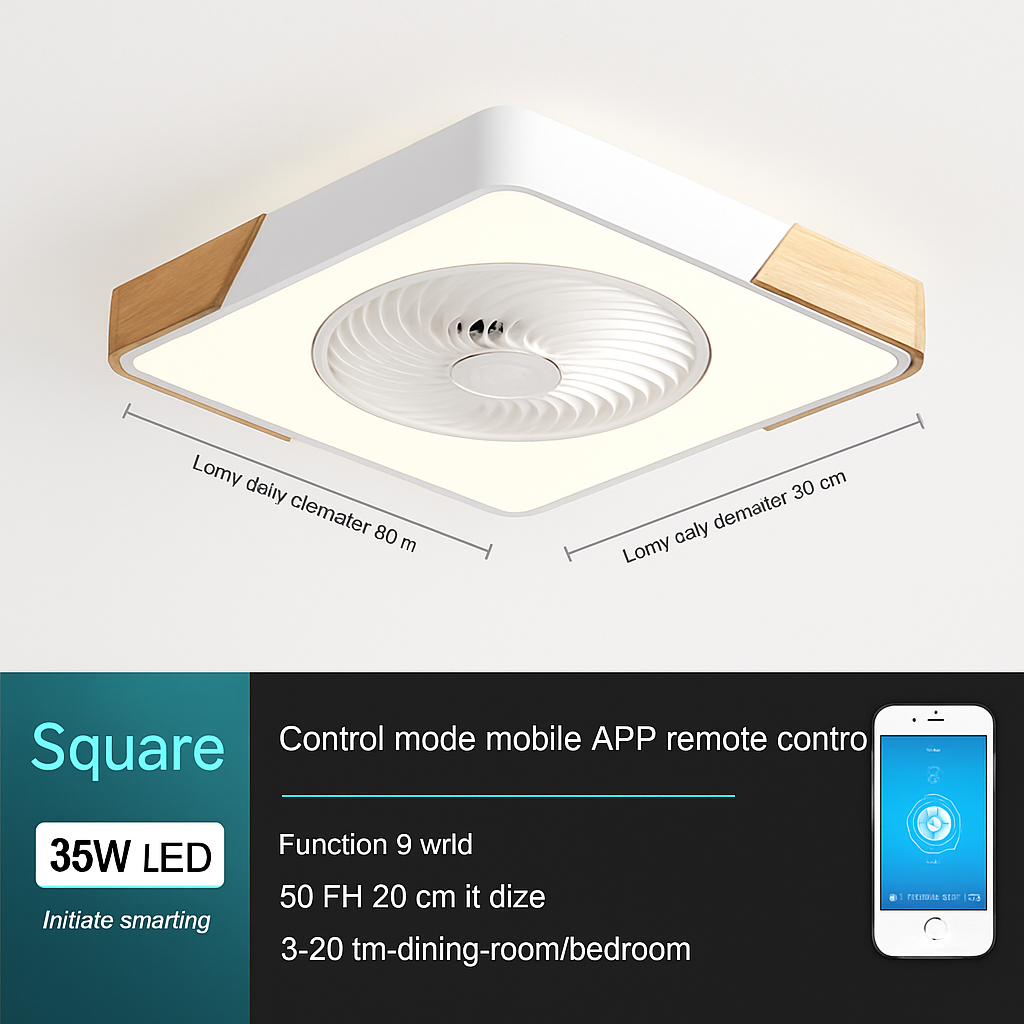 plafonnier led en bois avec ventilateur et télécommande design moderne