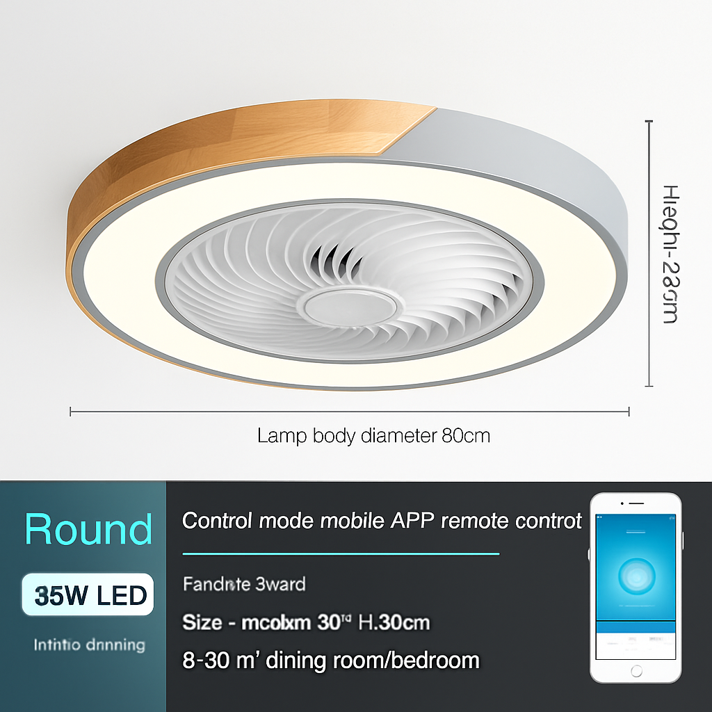 plafonnier led en bois avec ventilateur et télécommande design moderne