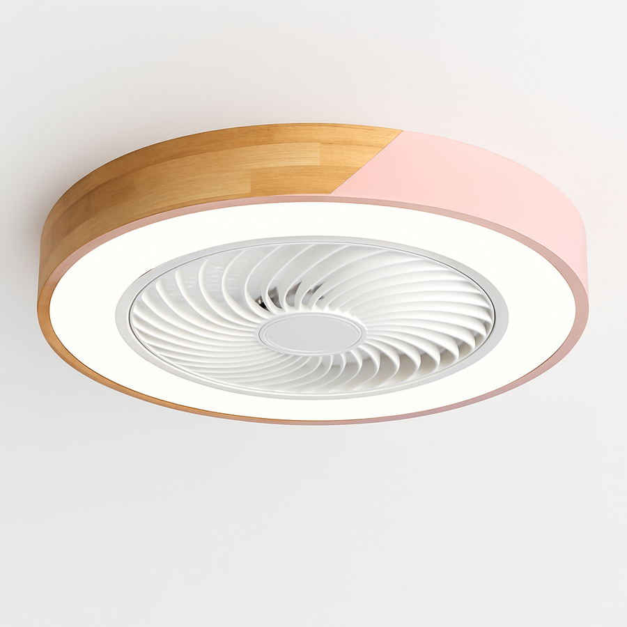 plafonnier led en bois avec ventilateur et télécommande design moderne