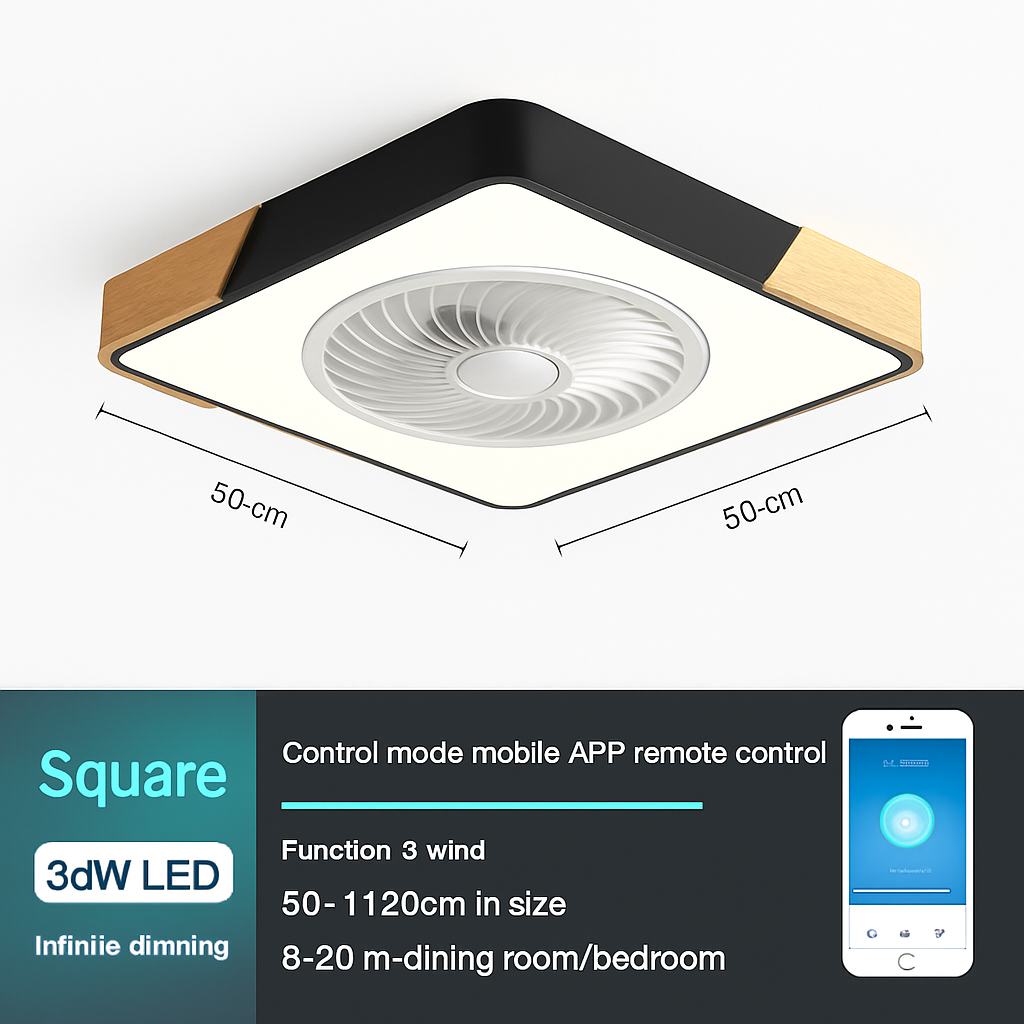 plafonnier led en bois avec ventilateur et télécommande design moderne