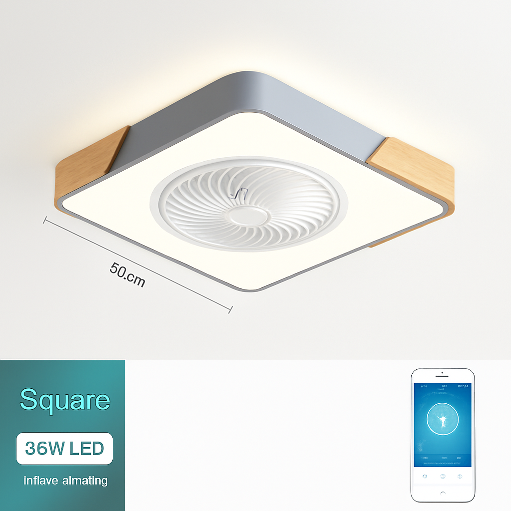 plafonnier led en bois avec ventilateur et télécommande design moderne