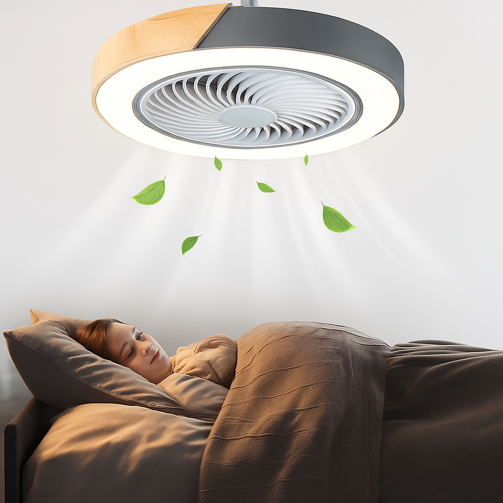 plafonnier led en bois avec ventilateur et télécommande design moderne