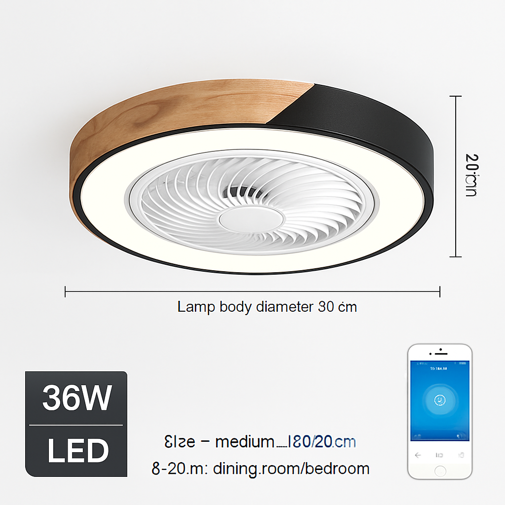 plafonnier led en bois avec ventilateur et télécommande design moderne