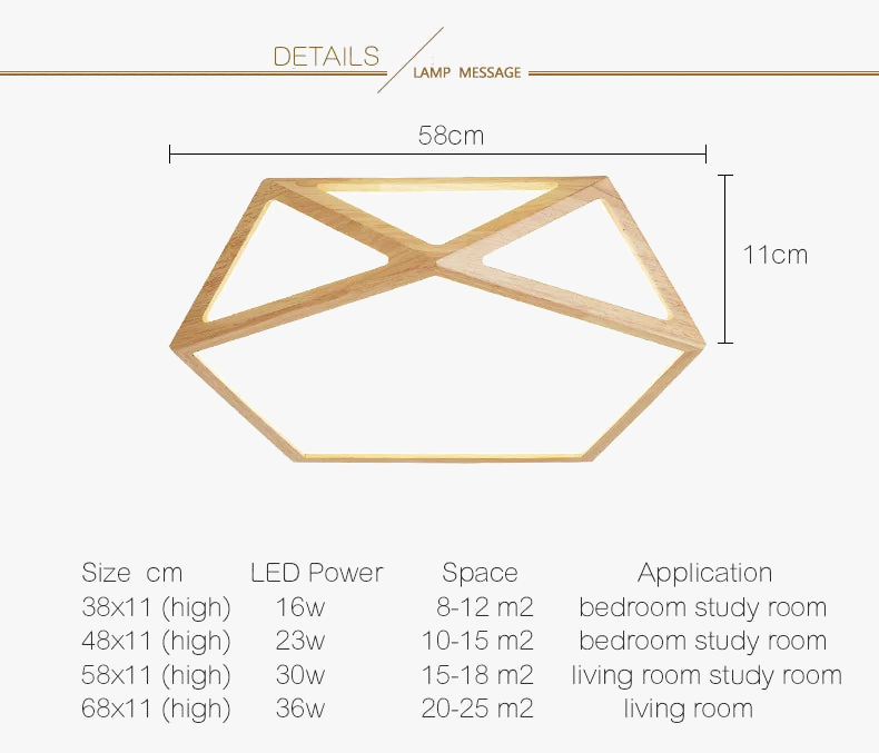 plafonnier led en bois créatif pour éclairage général