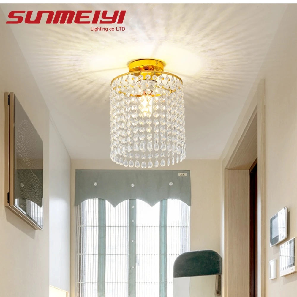 plafonnier led en cristal doré pour décoration intérieure