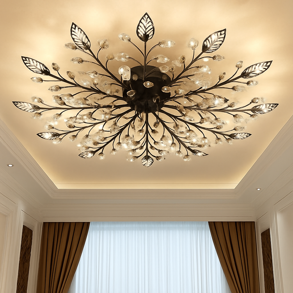 Plafonnier LED en cristal en forme de fleurs et feuilles