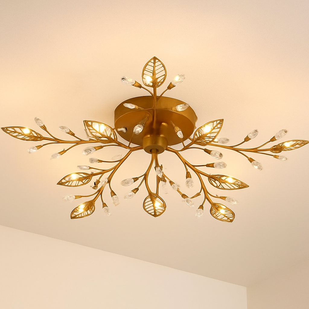 Plafonnier LED en cristal en forme de fleurs et feuilles