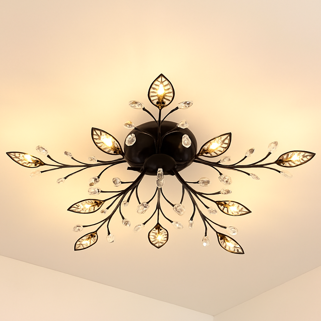 Plafonnier LED en cristal en forme de fleurs et feuilles