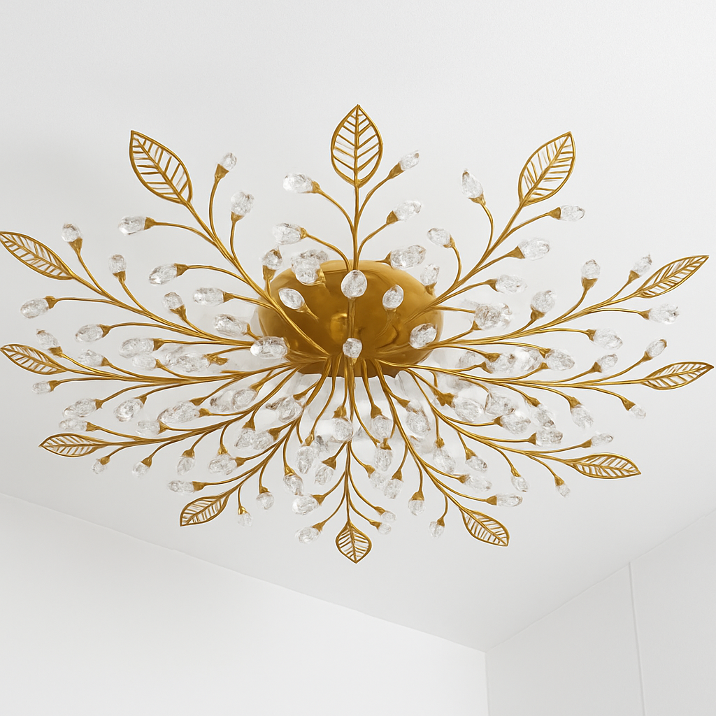 Plafonnier LED en cristal en forme de fleurs et feuilles