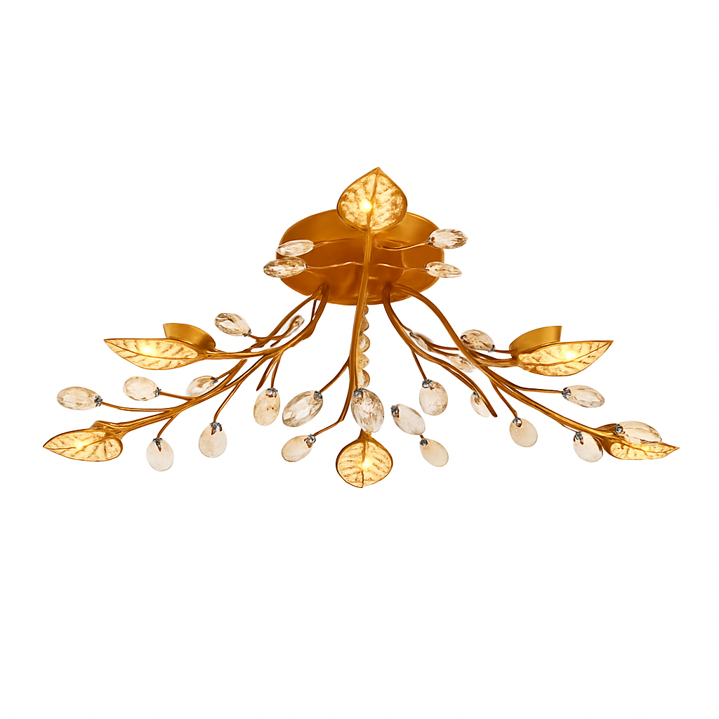 Plafonnier LED en cristal en forme de fleurs et feuilles