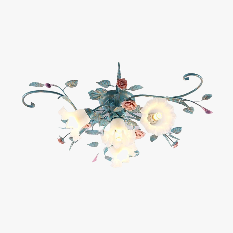 plafonnier led en fer fait main avec fleur de rose style américain coréen