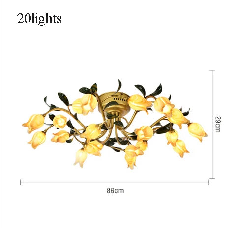 plafonnier LED en forme de fleur en verre et fer