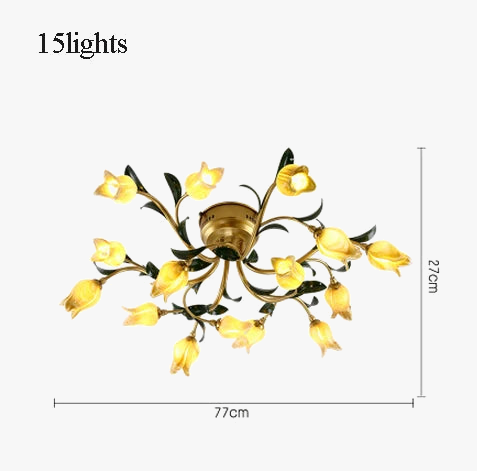 plafonnier LED en forme de fleur en verre et fer