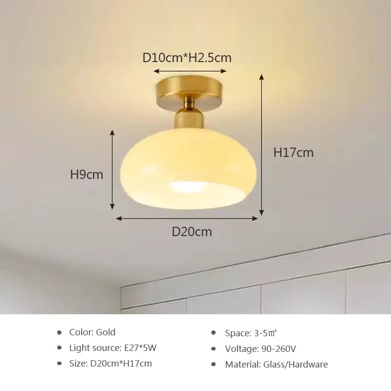 Plafonnier LED en verre nordique rétro crème décor lampe or E27 éclairage pour allée couloir salon luminaires d'intérieur Lustre