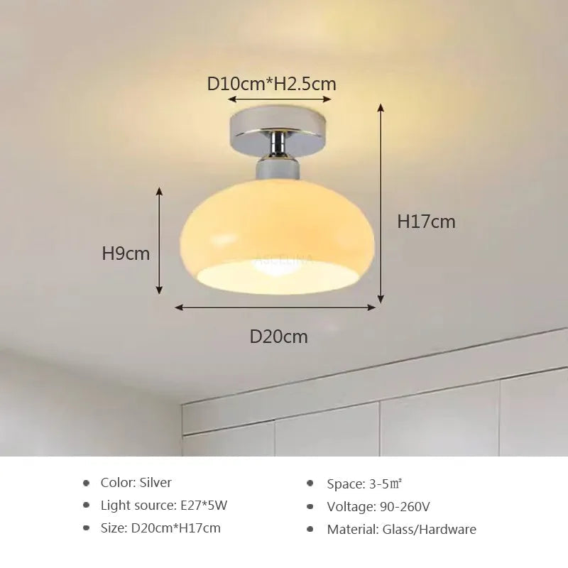 Plafonnier LED en verre nordique rétro crème décor lampe or E27 éclairage pour allée couloir salon luminaires d'intérieur Lustre