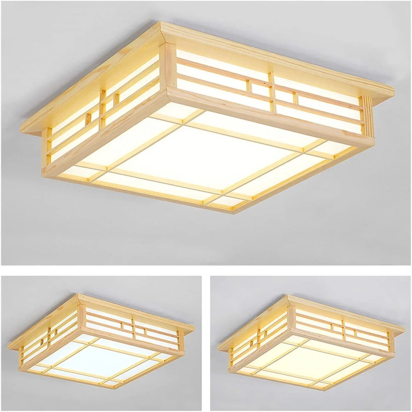 plafonnier led encastré en bois style japonais avec télécommande
