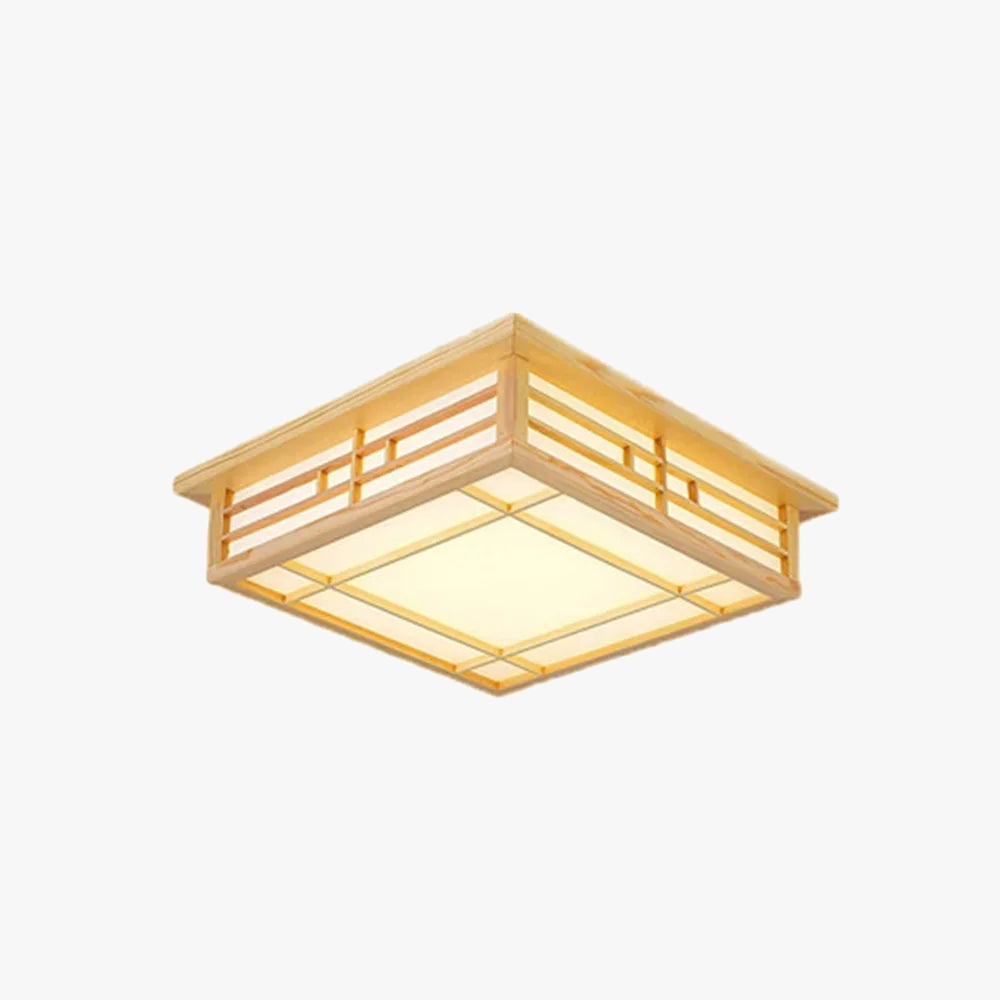 plafonnier led encastré en bois style japonais avec télécommande