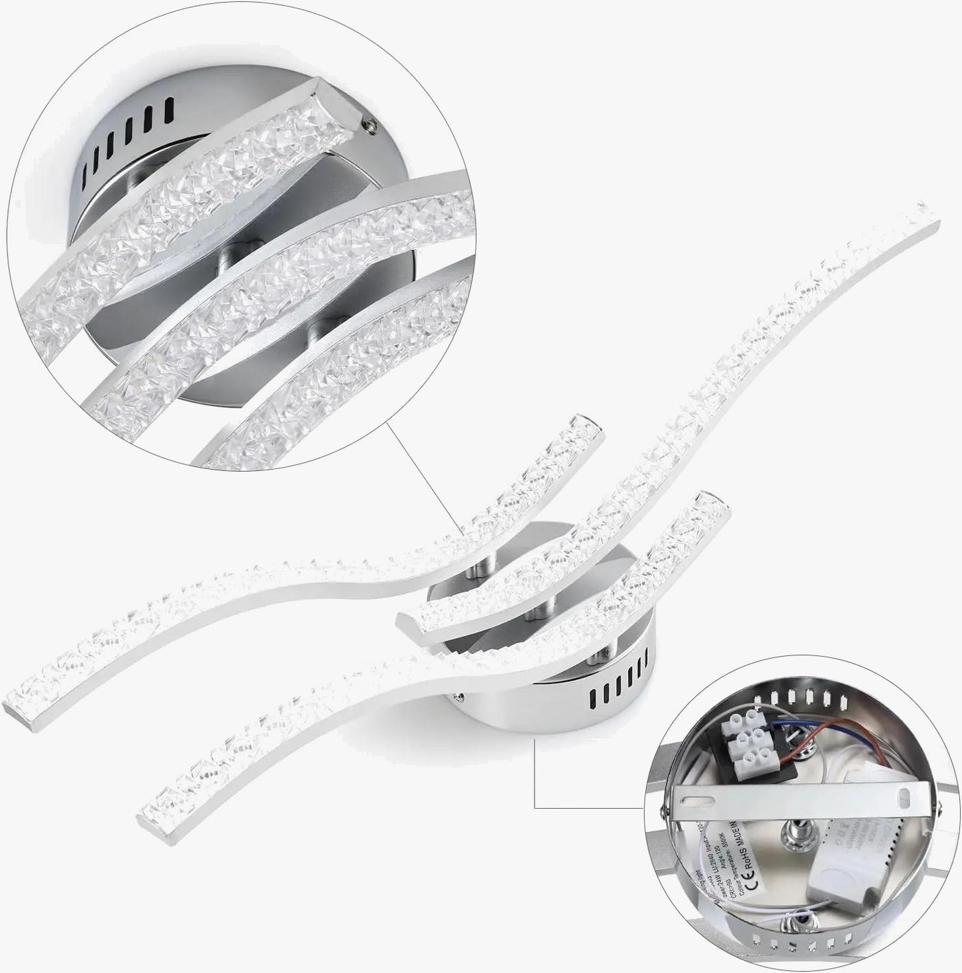 plafonnier led incurvé en métal trois ampoules acrylique éclairage intérieur
