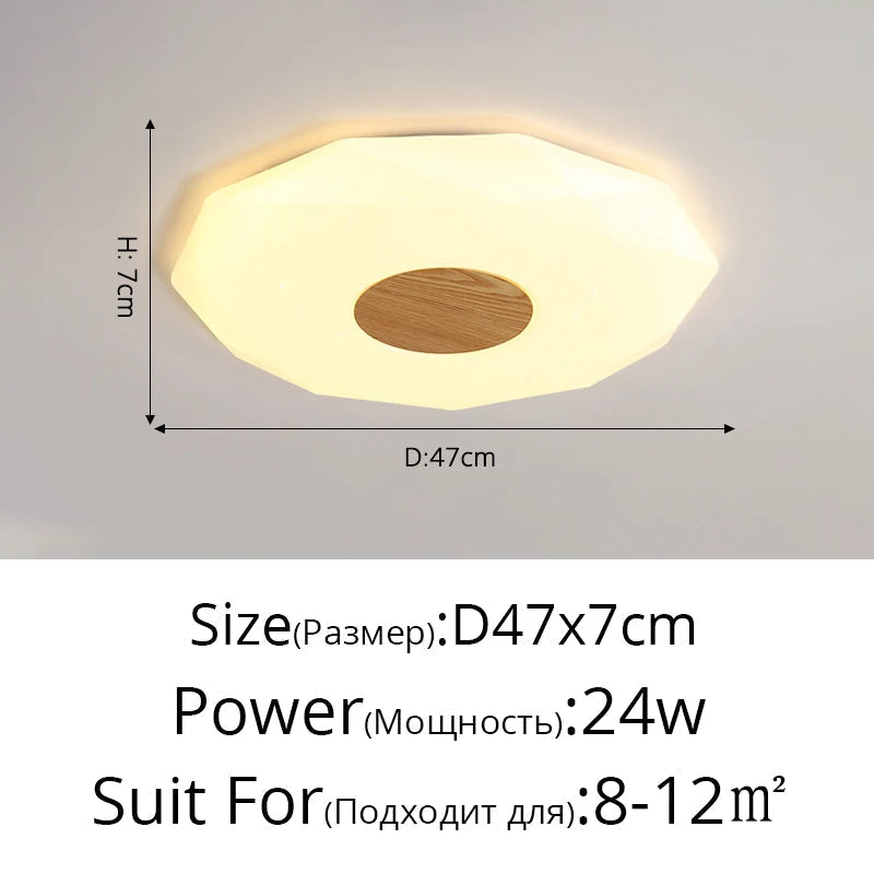 plafonnier led minimaliste en bois massif étoile diamant