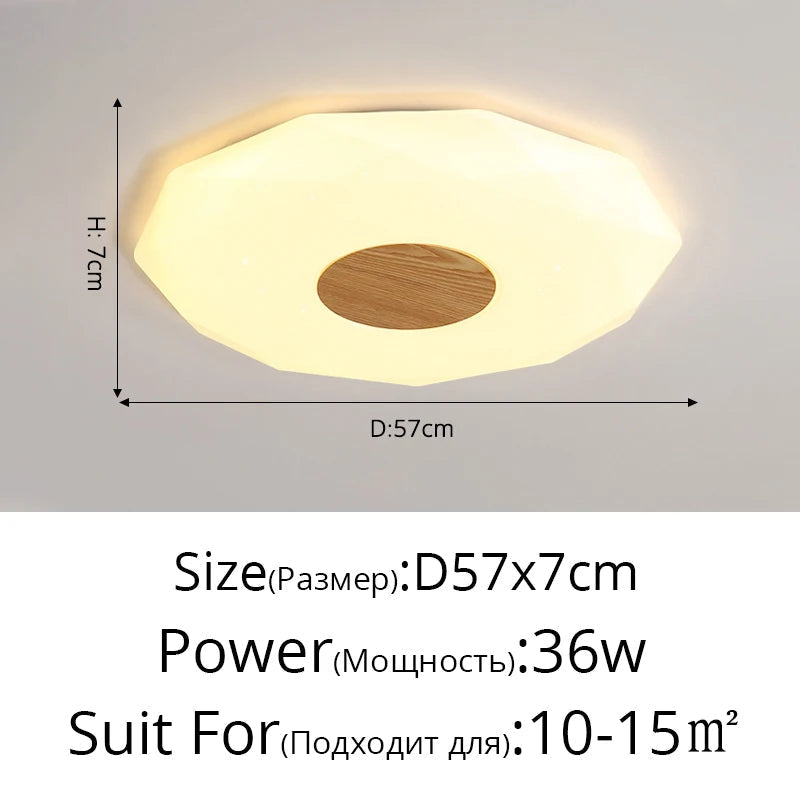 plafonnier led minimaliste en bois massif étoile diamant