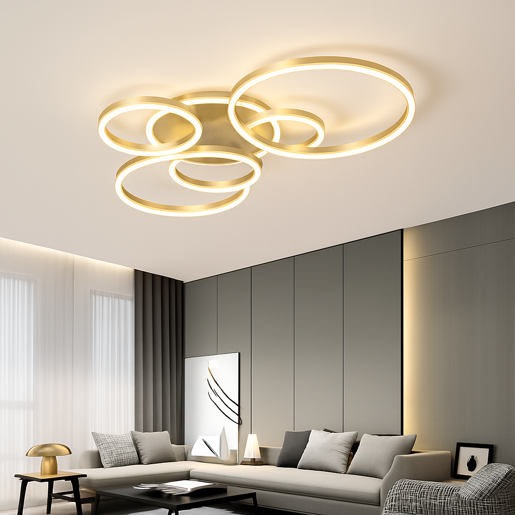 plafonnier led moderne avec anneau doré luminaire décoratif d'intérieur