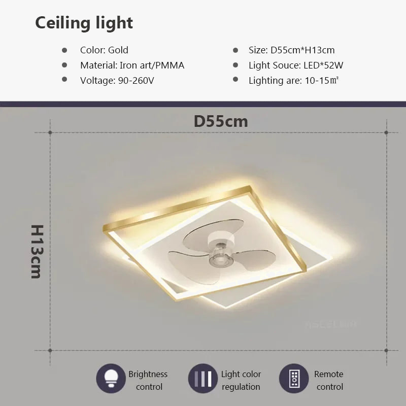 plafonnier led moderne avec ventilateur éclairage silencieux intelligent