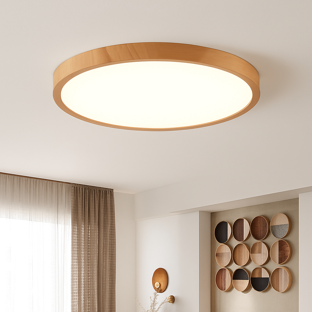 plafonnier led moderne circulaire en grain de bois éclairage intérieur décoratif