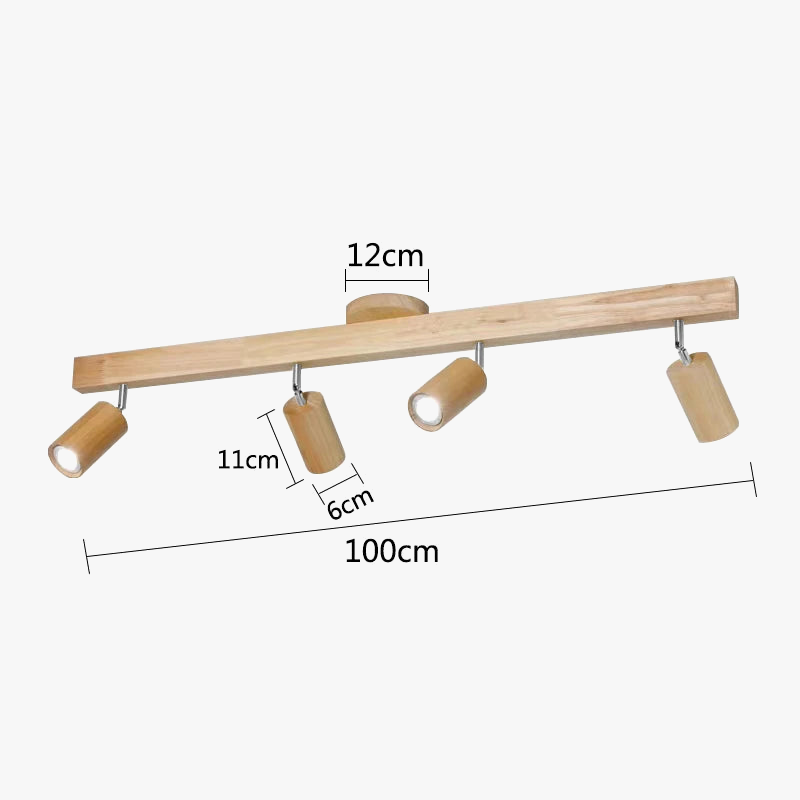 plafonnier led moderne en bois avec projecteur sur rail