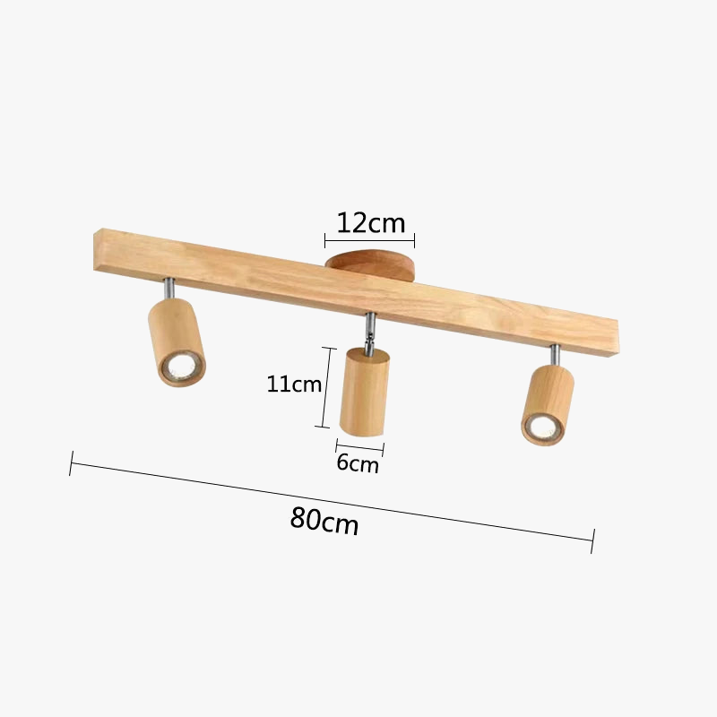plafonnier led moderne en bois avec projecteur sur rail