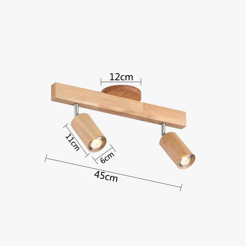 plafonnier led moderne en bois avec projecteur sur rail