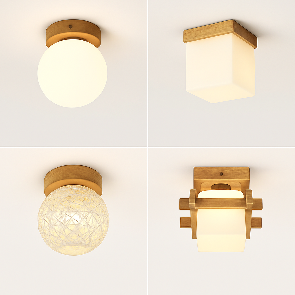 plafonnier led moderne en bois et verre laiteux décoratif