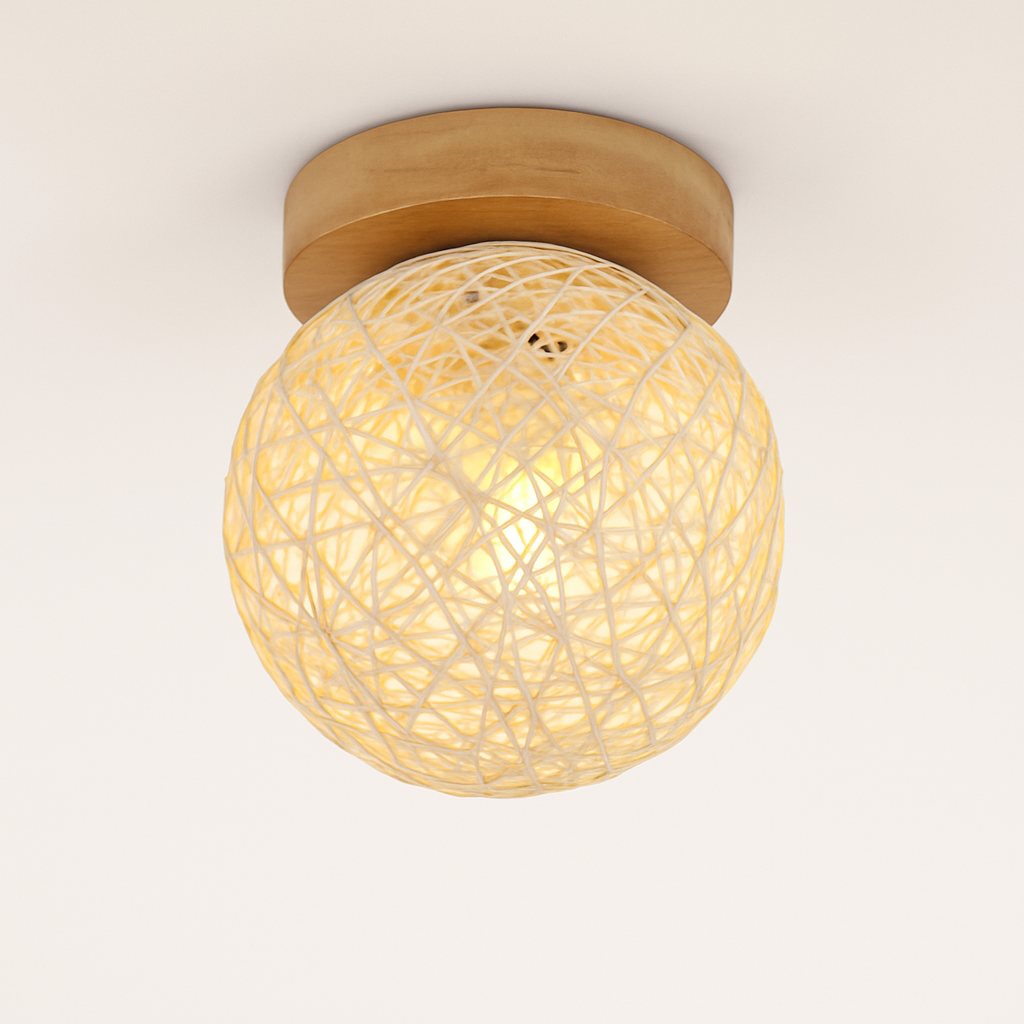 plafonnier led moderne en bois et verre laiteux décoratif