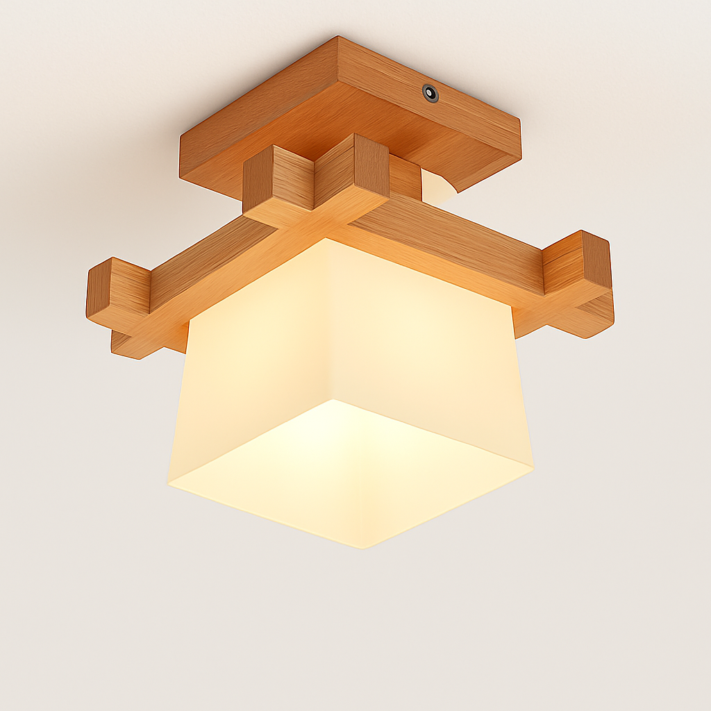 plafonnier led moderne en bois et verre laiteux décoratif