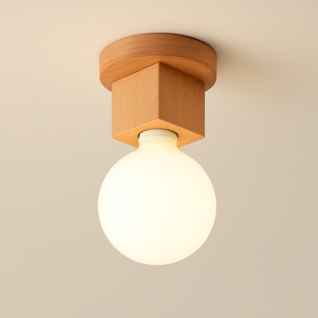 plafonnier led moderne en bois et verre laiteux décoratif