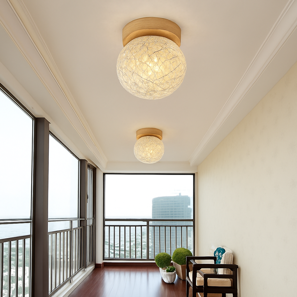 plafonnier led moderne en bois et verre laiteux décoratif