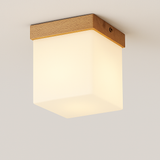 plafonnier led moderne en bois et verre laiteux décoratif