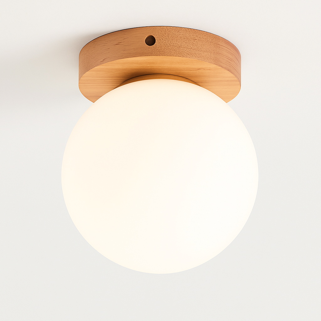 plafonnier led moderne en bois et verre laiteux décoratif
