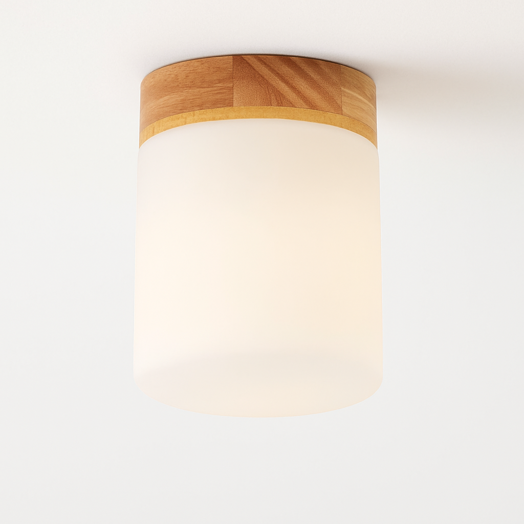 plafonnier led moderne en bois et verre laiteux décoratif