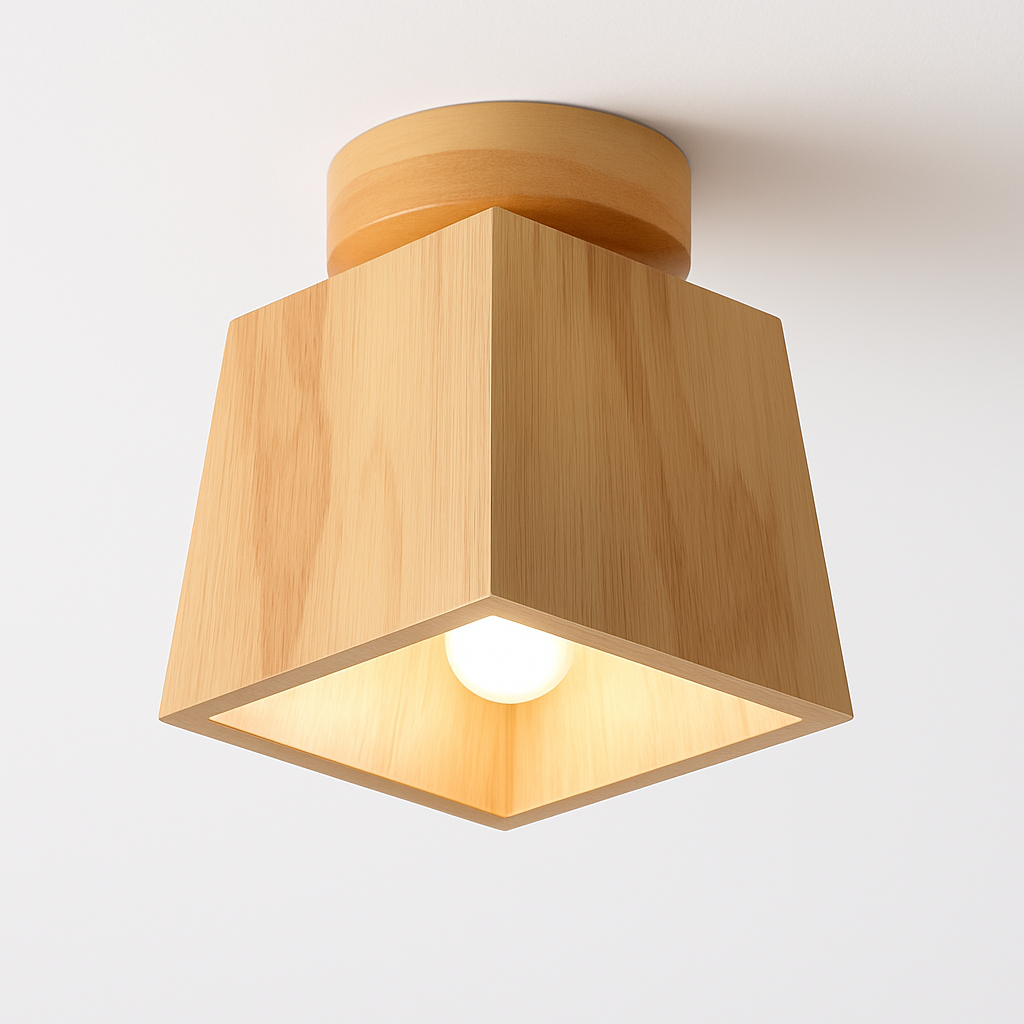 plafonnier led moderne en bois et verre laiteux décoratif