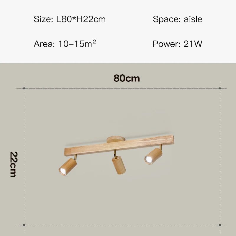 Plafonnier LED moderne en bois pour allée chambre vestiaire toilette magasin couloir luminaire sur rail Long lustre avec projecteur