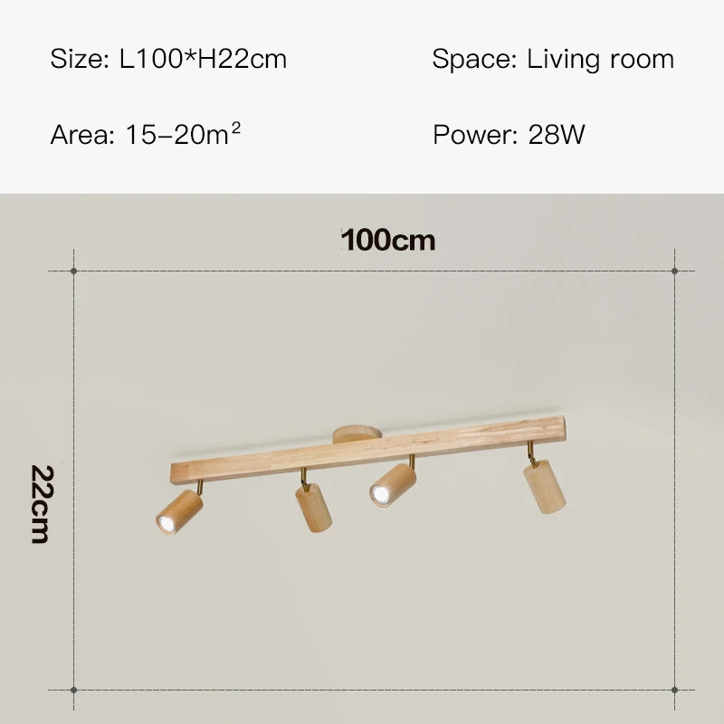 Plafonnier LED moderne en bois pour allée chambre vestiaire toilette magasin couloir luminaire sur rail Long lustre avec projecteur