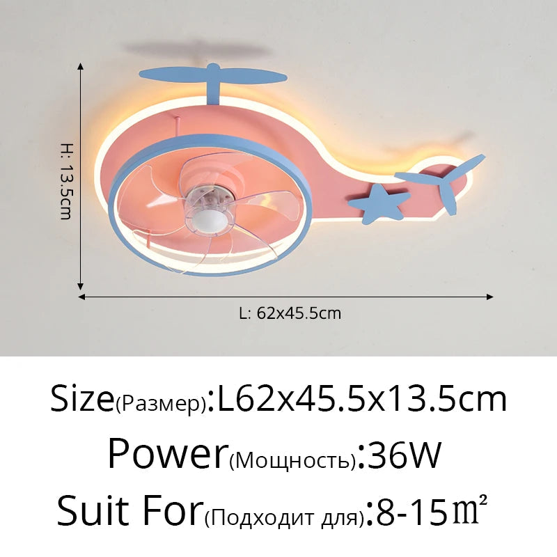 plafonnier led nordique ventilateur avion enfant réglable et télécommande