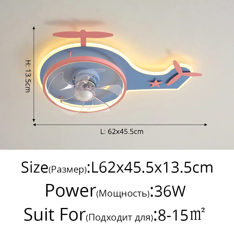 plafonnier led nordique ventilateur avion enfant réglable et télécommande