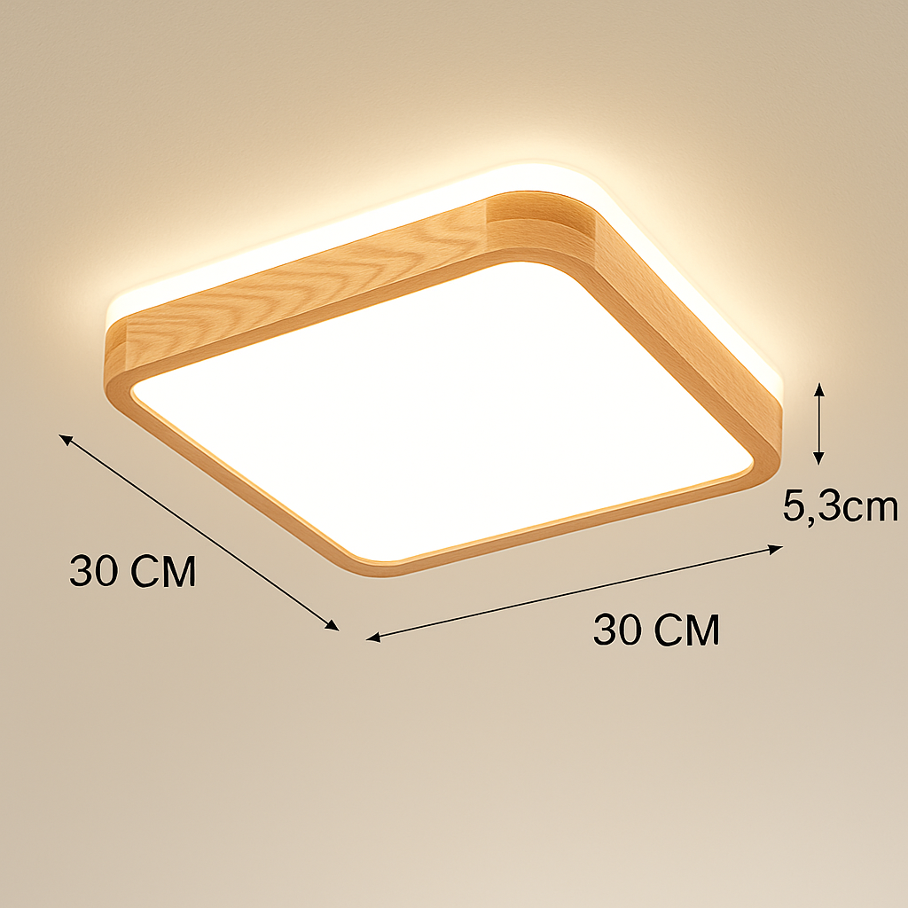 plafonnier led rond carré bois dimmable avec télécommande